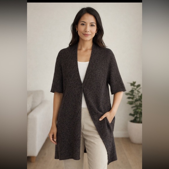 Eileen Fisher merino wool short sleeve cardigan duster sweater M - Picture 1 of 7